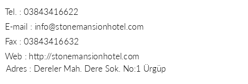 Stone Mansion Hotel telefon numaralar, faks, e-mail, posta adresi ve iletiim bilgileri